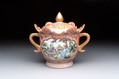 A Chinese famille rose two-handled bowl and cover, Qianlong mark, Republic