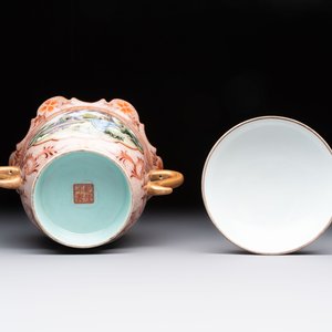 A Chinese famille rose two-handled bowl and cover, Qianlong mark, Republic — photo 7