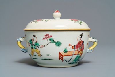 A Chinese famille rose two-handled bowl and cover, Yongzheng