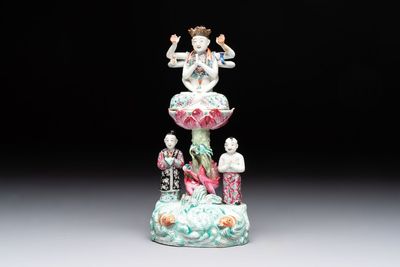 A Chinese famille rose two-piece group of Doumu 斗母 and attendants, Republic
