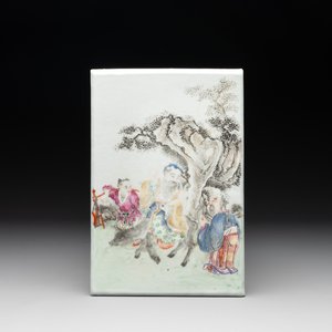 A Chinese famille rose 'two sages and a boy' plaque, Qianlong — photo 1