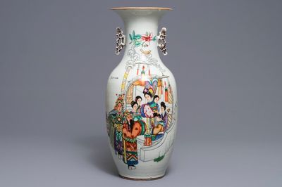 A Chinese famille rose two-sided design vase, 19/20th C.