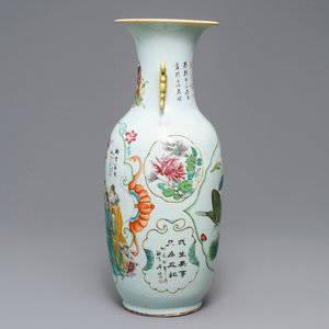 A Chinese famille rose two-sided design vase, 19/20th C. — photo 4