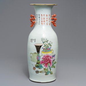 A Chinese famille rose two-sided design vase, 19/20th C. — 照片 3