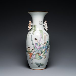 A Chinese famille rose two-sided design vase, signed Hong Chengwang 洪成旺, dated 1906 — 照片 1