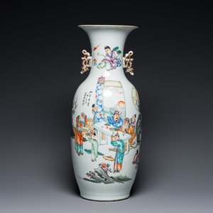 A Chinese famille rose two-sided design vase with court scene, signed Xia Jingguang 夏靜廣, Republic — photo 1