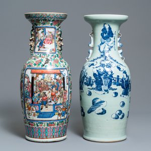 A Chinese famille rose vase and a blue and white celadon-ground vase, 19th C. — photo 1