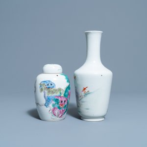 A Chinese famille rose vase and a covered jar with Buddhist lions, 19/20th C. — photo 3