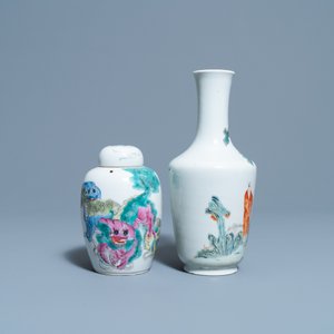 A Chinese famille rose vase and a covered jar with Buddhist lions, 19/20th C. — photo 4