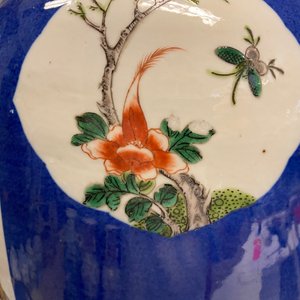 A Chinese famille rose vase and a famille verte powder blue-ground vase, 19th C. — 照片 7