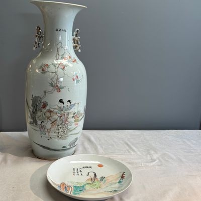 A Chinese famille rose vase and a qianjiang cai dish — photo 1