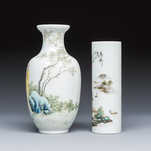 A Chinese famille rose vase and a qianjiang cai incense stick holder — foto 2