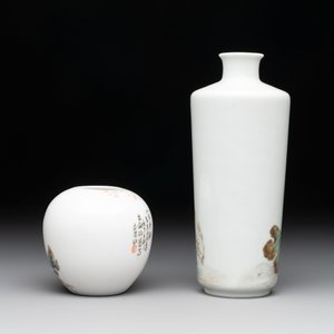 A Chinese famille rose vase and a small jar, signed Bi Botao 毕伯涛, dated 1935 and 1936 — photo 4