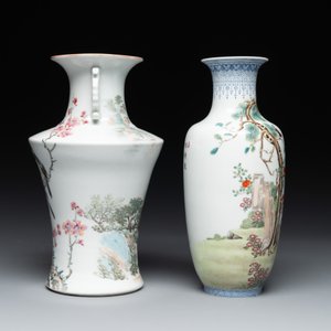 A Chinese famille rose vase, Qianlong and Shinian 世寧 mark, 20th C., and a qianjiang cai vase, signed Ren Huanzhang 任煥章, dated 1942 — photo 3