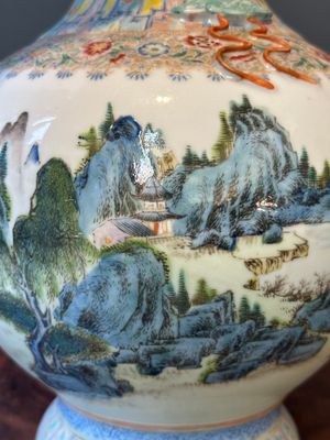 A Chinese famille rose vase with a mountainous landscape, Qianlong mark, Republic — photo 12