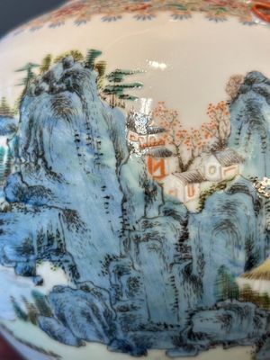 A Chinese famille rose vase with a mountainous landscape, Qianlong mark, Republic — photo 14