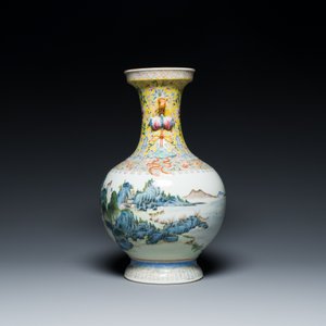 A Chinese famille rose vase with a mountainous landscape, Qianlong mark, Republic — photo 4