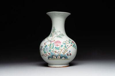 A Chinese famille rose vase with birds among blossoming branches, Republic