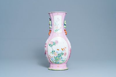A Chinese famille rose vase with floral and landscape medallions, Qianlong