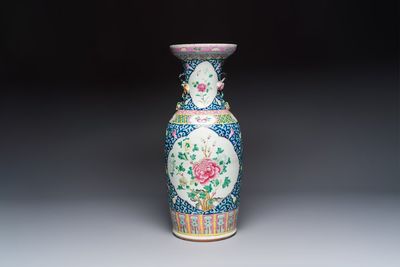 A Chinese famille rose vase with floral design, 19th C.