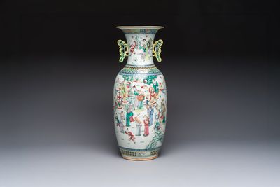 A Chinese famille rose vase with narrative design, 19th C.