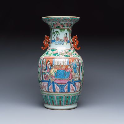 A Chinese famille rose vase with narrative design, 19th C.