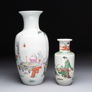 A Chinese famille rose vase with narrative design and a famille verte vase, Qianlong mark, 19th C. — photo 1