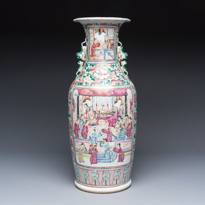 A Chinese famille rose vase with narrative design, 19th C.