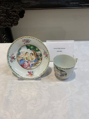 A Chinese famille rose 'Venus and Mercury' cup and saucer, Qianlong — photo 1