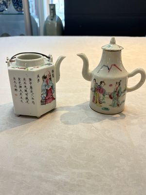 A Chinese famille rose 'Wu Shuang Pu' teapot and a famille rose covered wine pot, 19th C. — foto 1
