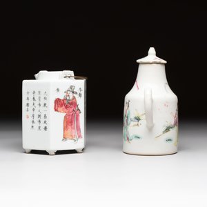 A Chinese famille rose 'Wu Shuang Pu' teapot and a famille rose covered wine pot, 19th C. — foto 2