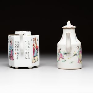 A Chinese famille rose 'Wu Shuang Pu' teapot and a famille rose covered wine pot, 19th C. — foto 4