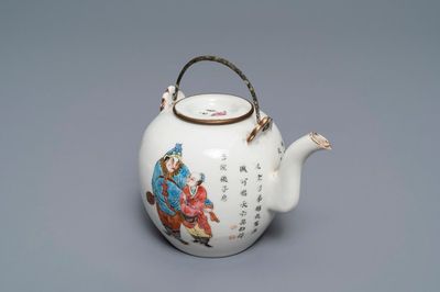 A Chinese famille rose 'Wu Shuang Pu' teapot and cover, Daoguang mark, 19th C.
