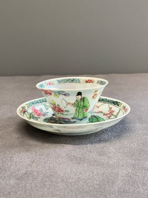 A Chinese famille rose 'Xi Xiang Ji' cup and saucer, Yongzheng — photo 1