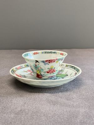 A Chinese famille rose 'Xi Xiang Ji' cup and saucer, Yongzheng — photo 4