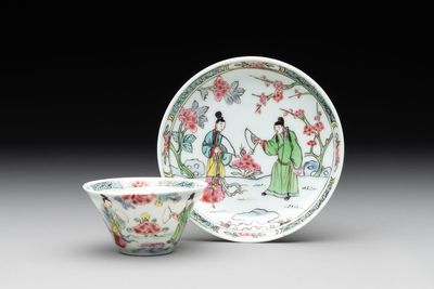 A Chinese famille rose 'Xi Xiang Ji' cup and saucer, Yongzheng