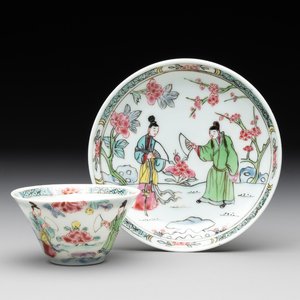 A Chinese famille rose 'Xi Xiang Ji' cup and saucer, Yongzheng — photo 1