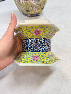 A Chinese famille rose yellow-ground hexagonal lantern and stand, Republic — photo 12