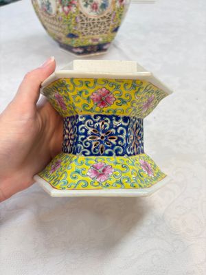 A Chinese famille rose yellow-ground hexagonal lantern and stand, Republic — photo 14