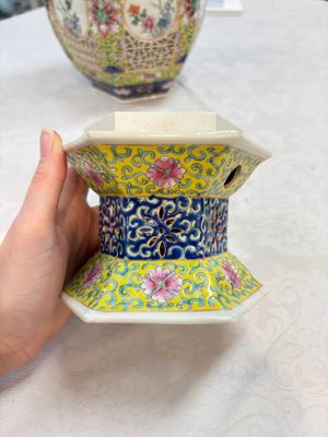 A Chinese famille rose yellow-ground hexagonal lantern and stand, Republic — photo 15
