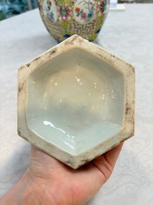 A Chinese famille rose yellow-ground hexagonal lantern and stand, Republic — photo 17