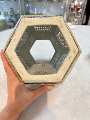 A Chinese famille rose yellow-ground hexagonal lantern and stand, Republic — photo 9