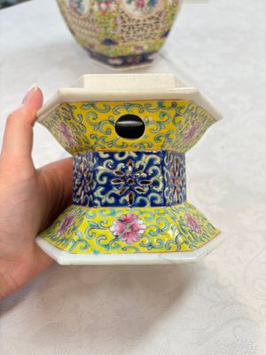 A Chinese famille rose yellow-ground hexagonal lantern and stand, Republic — photo 10