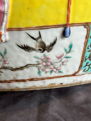 A Chinese famille rose yellow-ground relief-molded 'antiquities' fish bowl, Zhengde mark, 19th C. — photo 37