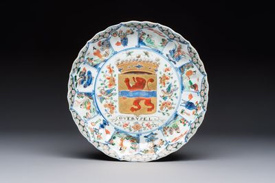 A Chinese famille verte armorial 'Provinces' dish with the arms of Overysel, Kangxi