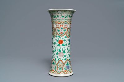 A Chinese famille verte beaker vase, 'gu', Kangxi