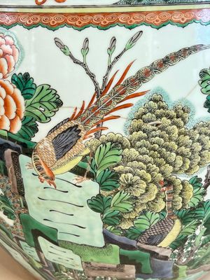 A Chinese famille verte 'Birds among Flowering Branches' fish bowl or jardinière, 19th C. — photo 5