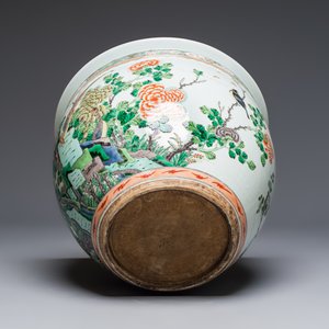 A Chinese famille verte 'Birds among Flowering Branches' fish bowl or jardinière, 19th C. — photo 7