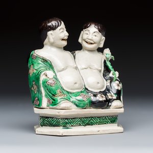 A Chinese famille verte biscuit 'HeHe Erxian' group — photo 5