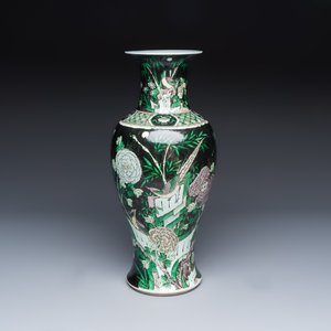 A Chinese famille verte black-ground 'Pheasants' vase — photo 1